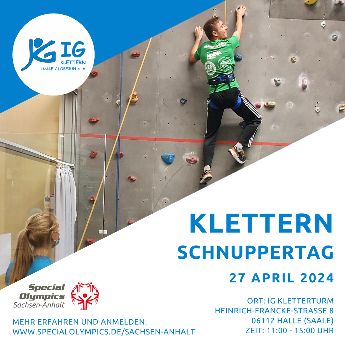 Einladung zu einem Kletter-Schnuppertag der IG Klettern Halle/Löbejün e.V. am 27.04.2024